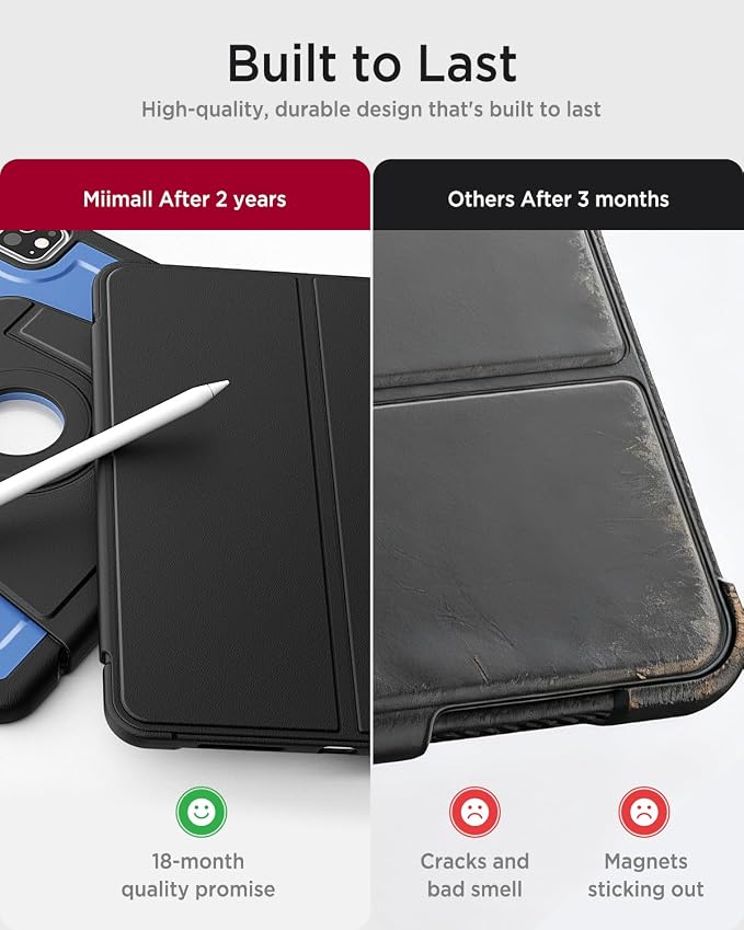 Miimall Leather Case for iPad Pro 13 Inch 2025/2024(M5/M4) with Pencil Holder [Magnetic Back Cover] [Multi-Angle Landscape&ampPortrait Viewing] [360°Rotating Magnetic Stand] Non-Slip Folio Cover Bl