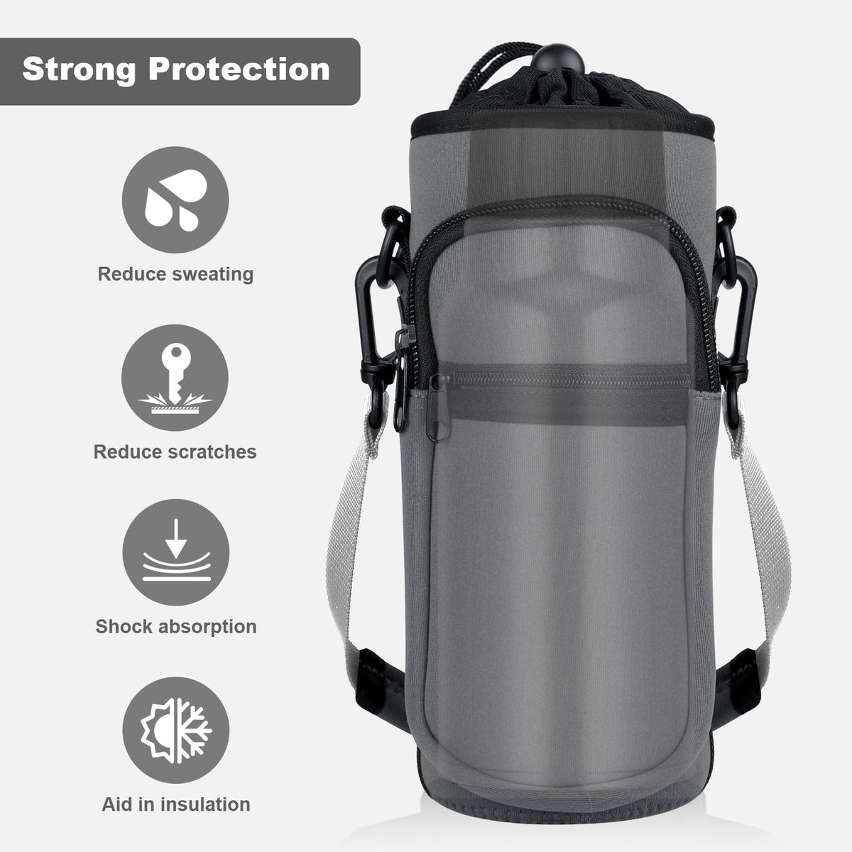 Crossbody Water Bottle Holder with Strap, Phone Pocket(Gray, 32, Ounces)