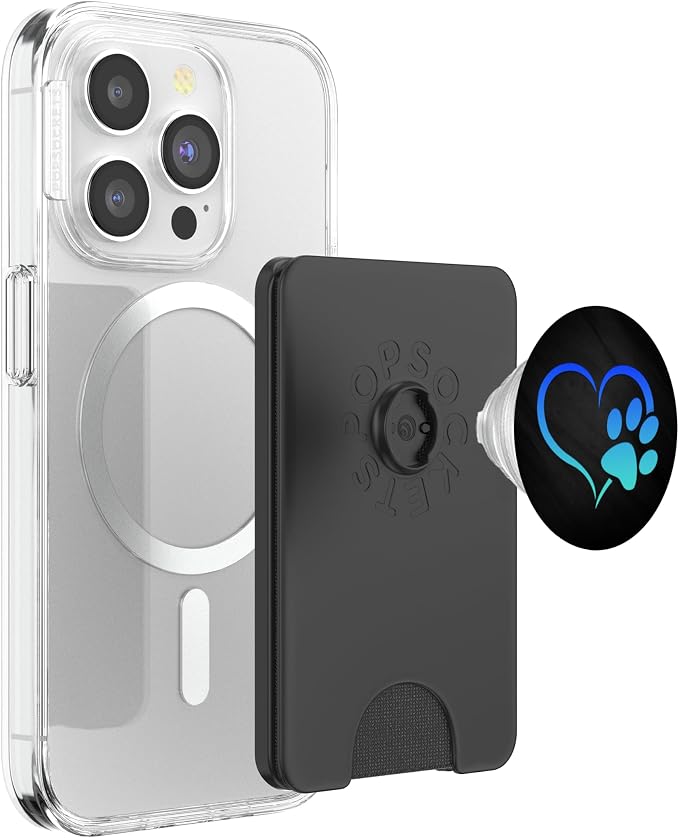 Turquoise Teal Blue Color Dog Paw Print Heart On a Black PopSockets Adhesive PopGrip