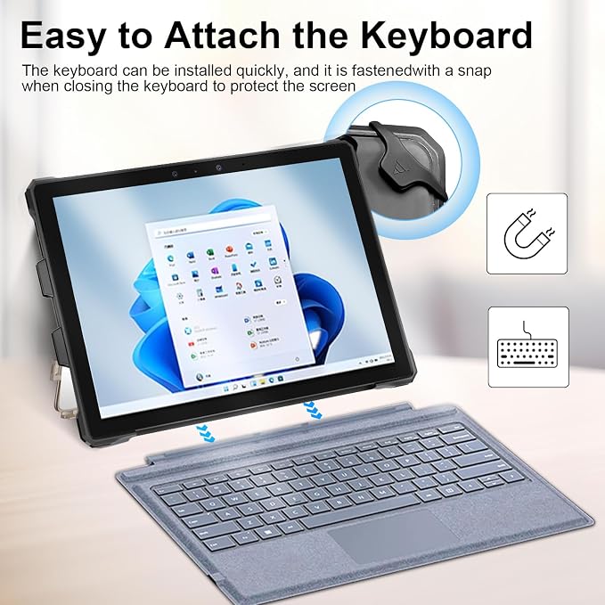 Case for 12.3 Microsoft Surface Pro 7+/7/6/5/4 Protective Rugged Cover Case with Surface Pen Holder and Hand Strap Compatible with Surface Pro Type Cover Keyboard (Black)