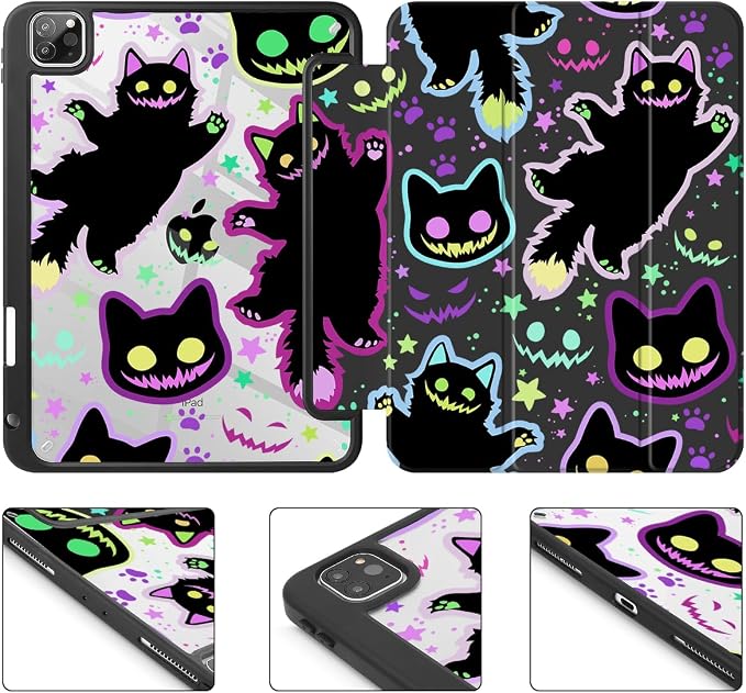 Case for iPad 12.9 Inch (6th/5th/4th/3rd Generation 2022/2021/2020/2018) Pencel Holder + Trifold Support Auto Sleep/Wake Transparent Shockproof Back Cover Abstract Floral SD163