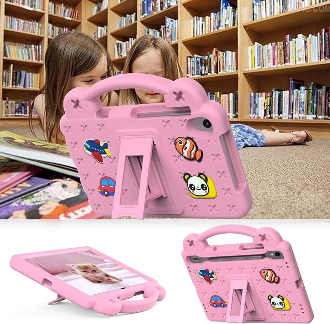 Kids Tablet Case with Built-in Kickstand and Handle Shockproof Cute Cover Lightweight Compatible with Samsung Galaxy Tab A7/S6 Lite 10.4” Pink