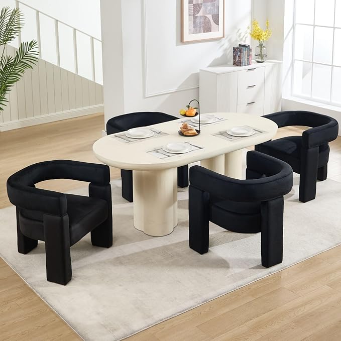 Black Dining Chairs Set of 6, Upholstered Velvet Barrel Chairs with Arms Comfy Side Chairs for Living Room/Dining Room/Reception