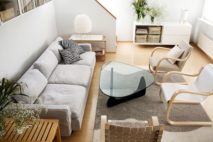Mid Century Table Triangle Vintage Glass End Table, Glass Coffee Table with Solid Wood Base and Triangle Clear Glass Top Modern End Table for Living Room, Patio, Study, Black