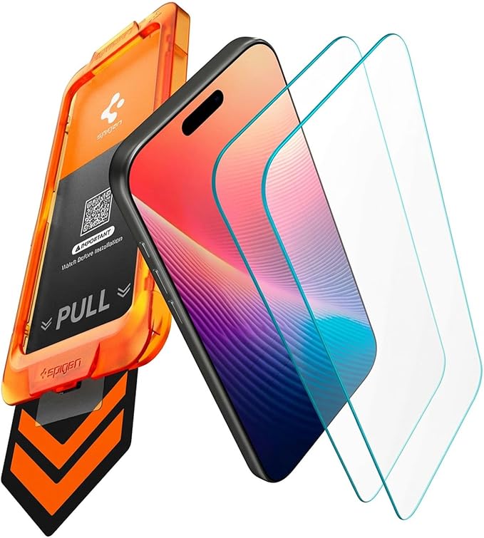 Spigen AlignMaster S Tempered Glass Screen Protector Guard for iPhone 17 Pro [2 Pack] | Easy installation 9H hardness crystal clarity anti-fingerprint touch sensitivity case friendly screen prot