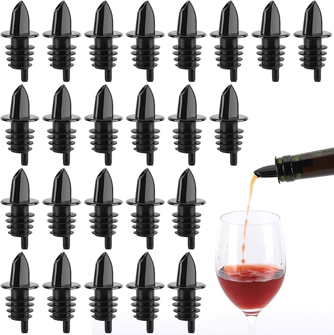 200 Pack Bottle Pourers Wine Pourers Plastic Liquor Free Flow Pourers Spout Pourer Black for Kitchen Olive Oil Mixed Drinks, 2.7 * 1.2 Inch