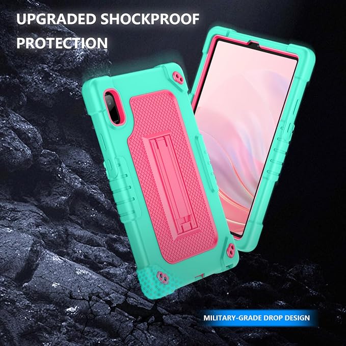 Case for Nook 9 Lenovo Tablet (2024)/Lenovo Tab M9 TB-310FU 2023 Heavy Duty Built in Stand Hard Back Shell Protective Case with Shoulder Strap for Lenovo Tab M9/Nook 9 Tablet (Green+Pink)