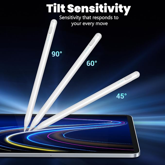 Stylus Pen for iPad 2018-2025 2X Fast Charge Pencil Pixel-Perfect Precision Palm Rejection Tilt Sensitivity Active Pen for iPad 6/7/8/9/10 Mini 5/6 Air 3/4/5/M4Pro 11''/12.9''/13''White
