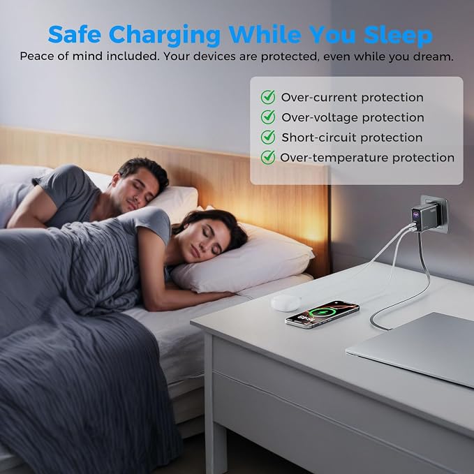 100W GaN USB C Retractable Charger with Smart Display Compact 3-Port Fast Charging Wall Adapter with Foldable Plug for MacBook Pro/Air iPhone 17/16 Galaxy S26 iPad