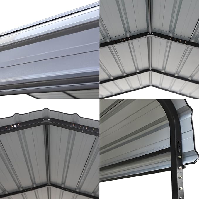 GREEN PARTY 12 x 25 ft Metal Carport Kits with Galvanized Steel Roof, Heavy Duty Metal Carport Canopy, Outdoor Car Tent Metal Garage Shelter for Car, SUV, Truck and Boats, Grey