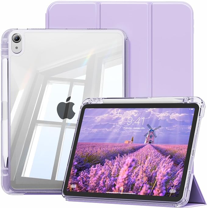 Case for iPad Air 11 M4/M3/M2 &amp iPad Air 5th/4th Gen 10.9-Black | For iPad Air 11 2026/2025/2024 &amp Air 10.9 2022/2020 2-in-1 Removable Transparent Back with Pencil Holder Auto Sleep/Wake