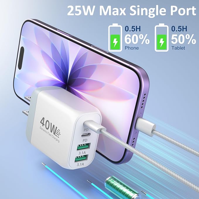 USB C Charging Blocks Costyle Multi USBC Wall Fast Charger Plug Adapter PD/PPS 25W Super Fast Type C Charging Block for Samsung S26 Ultra S25 S24 A16 A17 iPhone 17 16e 15 Pro Max+3 Pack USB-C Cable