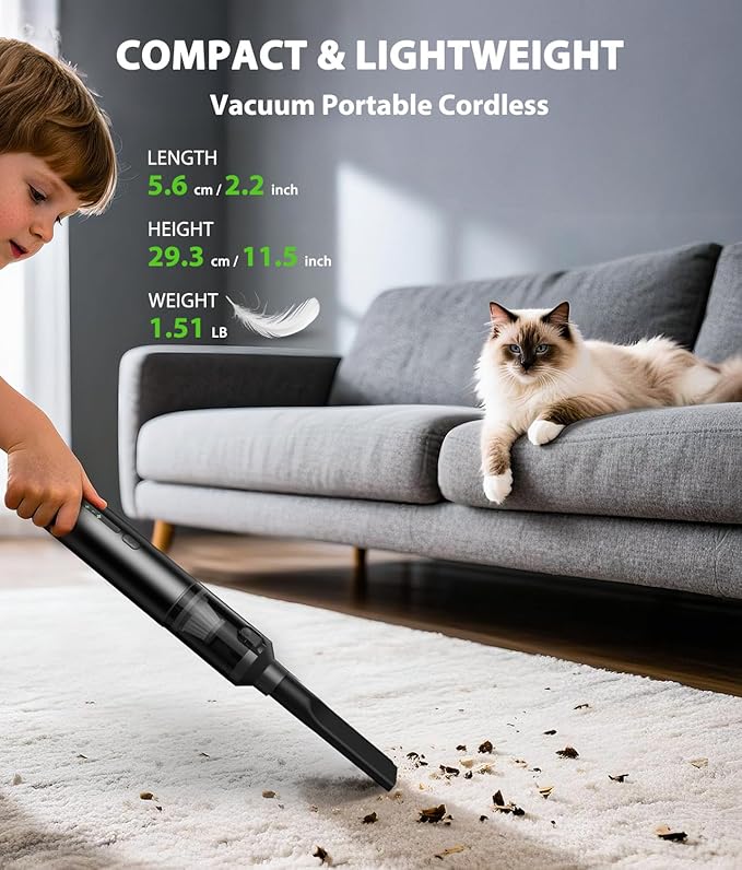 Car Vacuum Portable Cordless Handheld Vacuum Cleaner 4-in-1 Mini Cordless Vacuum with 2 Suction Modes and 16800pa Suction Power Blowing & Inflating 2 Modes Handheld Vacuum for Car, Desk, Keyboards