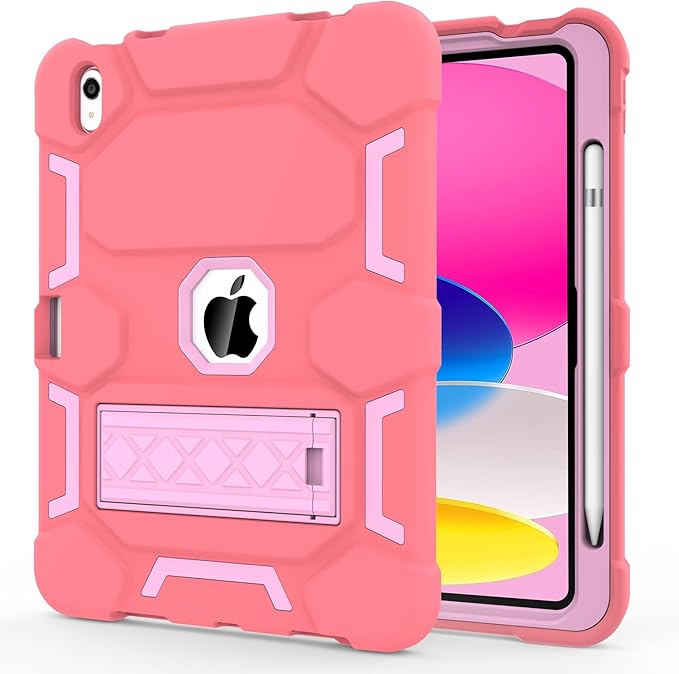 Case for iPad 11 11th Gen (A16) 2025 &amp 10th Gen 2022 10.9 Purple+Green | Kickstand | With Pencil Holder | Drop-Proof Silicone+Hard Shell | Raised Edge Protects Screen&ampCamera | Heavy Duty Pr