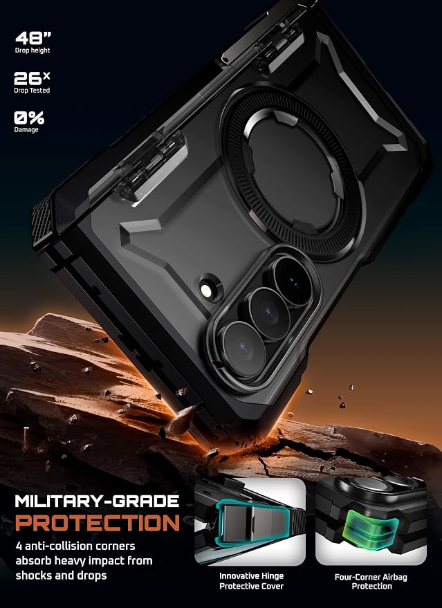SUPCASE for Samsung Galaxy Z Fold 7 Case with Kickstand Azure | Compatible with MagSafe Tempered Glass Screen Protector Military-Grade Protection Hinge Coverage Unicorn Beetle Grip