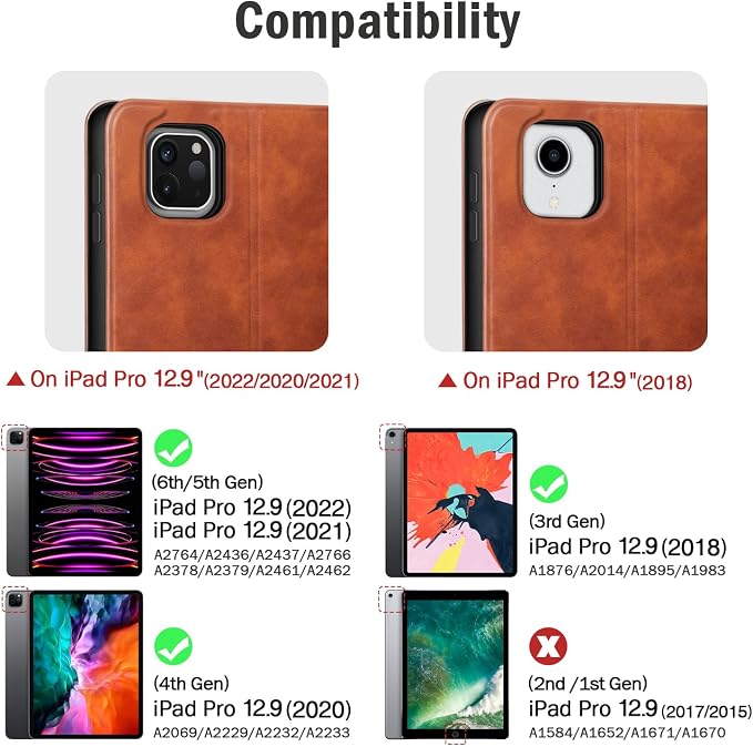 Antbox Case for iPad Pro 12.9'' 6th/5th/4th/3rd Generation Black | Built-in Pencil Holder Auto Sleep/Wake Function PU Leather