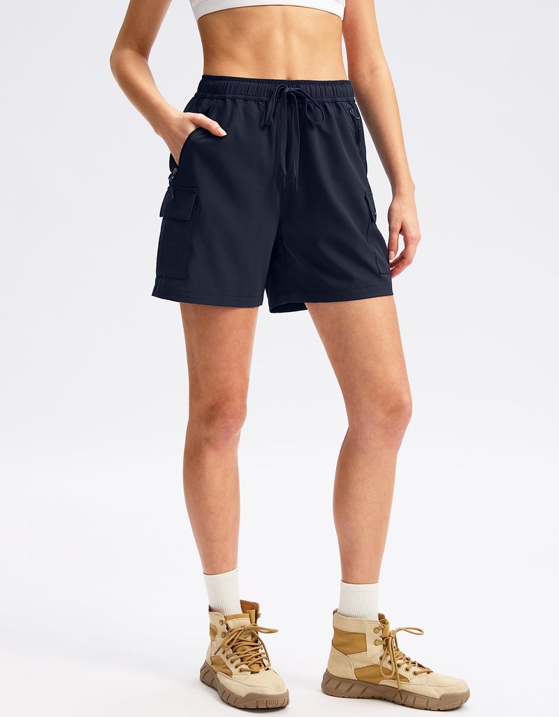 SANTINY Women's 5''/ 7'' Hiking Cargo Shorts Quick Dry Lightweight Summer Shorts for Women Athletic Golf Zipper Pockets(Navy_S)