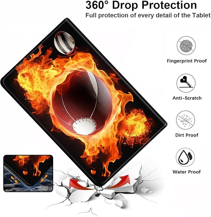 Case for iPad (A16) 11th Generation 11 Inch (2025)iPad 10th Generation 10.9 Inch (2022)PU Leather Slim Standing Smart Coverwith Auto Sleep/WakeBall on Fire