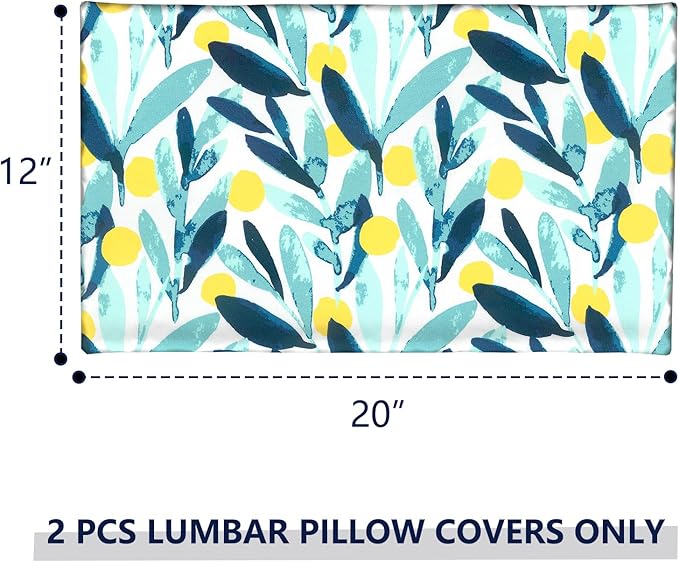 Outdoor Lumbar Pillow Covers 12”x20”, Rectangle Throw Pillow Covers for Patio Furniture, Decorative Lumbar Cushion Case for Garden Balcony Couch Office Chair, Pack of 2, Leaves Multi