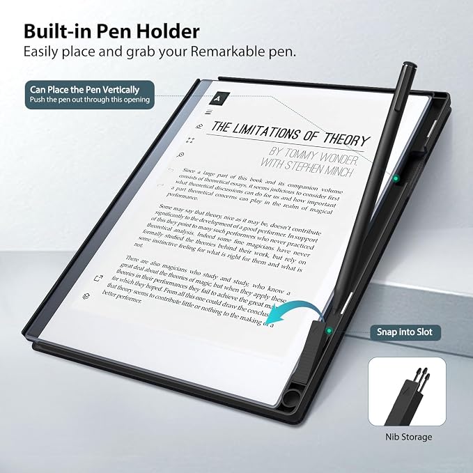 TiMOVO Case Fit for Remarkable 2 10.3 2020 with Pen Slot Black | Lightweight Hard Back Shell Protective Book Folio Cover Auto Wake/Sleep