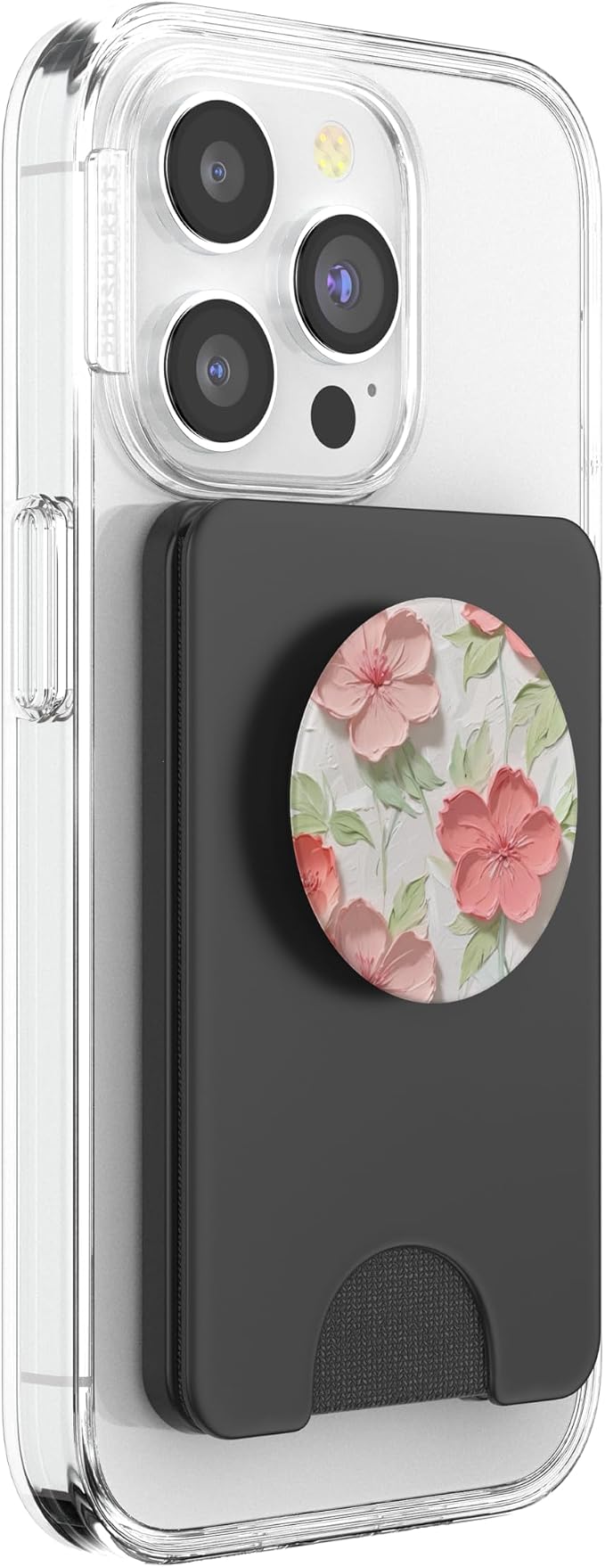 Pink Flowers &amp Green Leaves Pastel Art PopSockets PopWallet for MagSafe