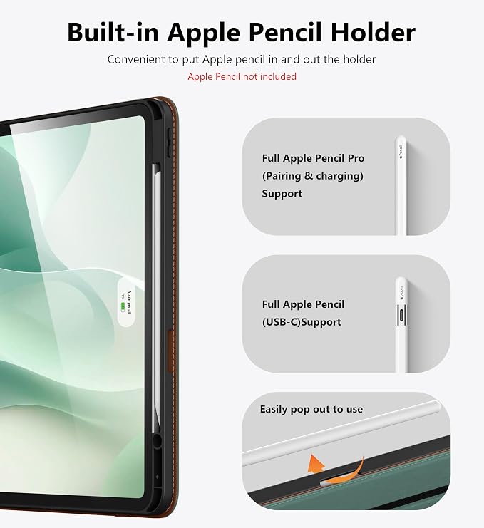 DTTO for iPad Pro 13 Inch Case M5 / M4 (2025/2024) Brown | 360 Degree Rotating Premium Faux Leather Folio Stand Cover with Pencil Holder Auto Sleep/Wake Multiple Angles