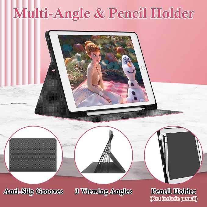 Case for iPad 9th/8th/7th Generation 2021/2020/2019 10.2 inch with Pencil Holder/Multi-Angle Stand Folio Auto Wake/Sleep Cover for iPad 9 8 7 Gen 10.2 (Notebook Black)