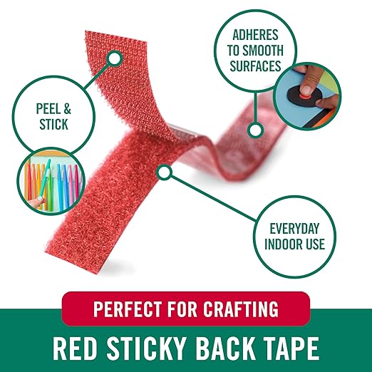 Velcro Brand Colors | Red Sticky Back Tape | 10ft Roll with Adhesive, Cut Strips to Length | Mount Classroom Décor, Create Seasonal Craft Projects | Organize Home or Office