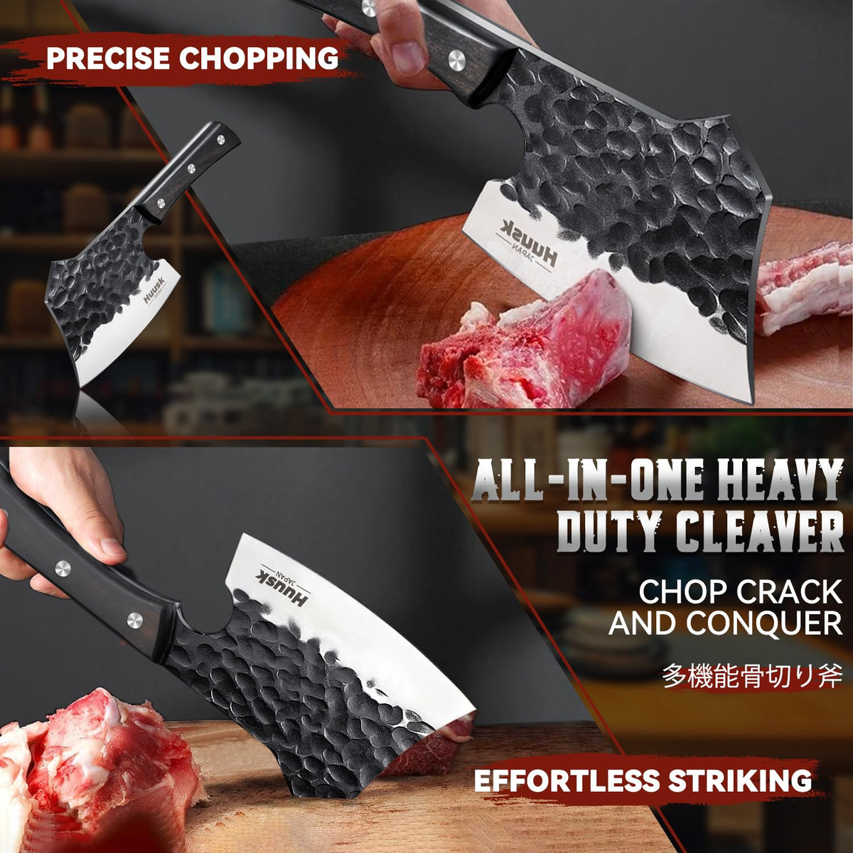 Huusk Meat Cleaver Knife Heavy Duty Bone Chopper, Hand Forged Kitchen Axe