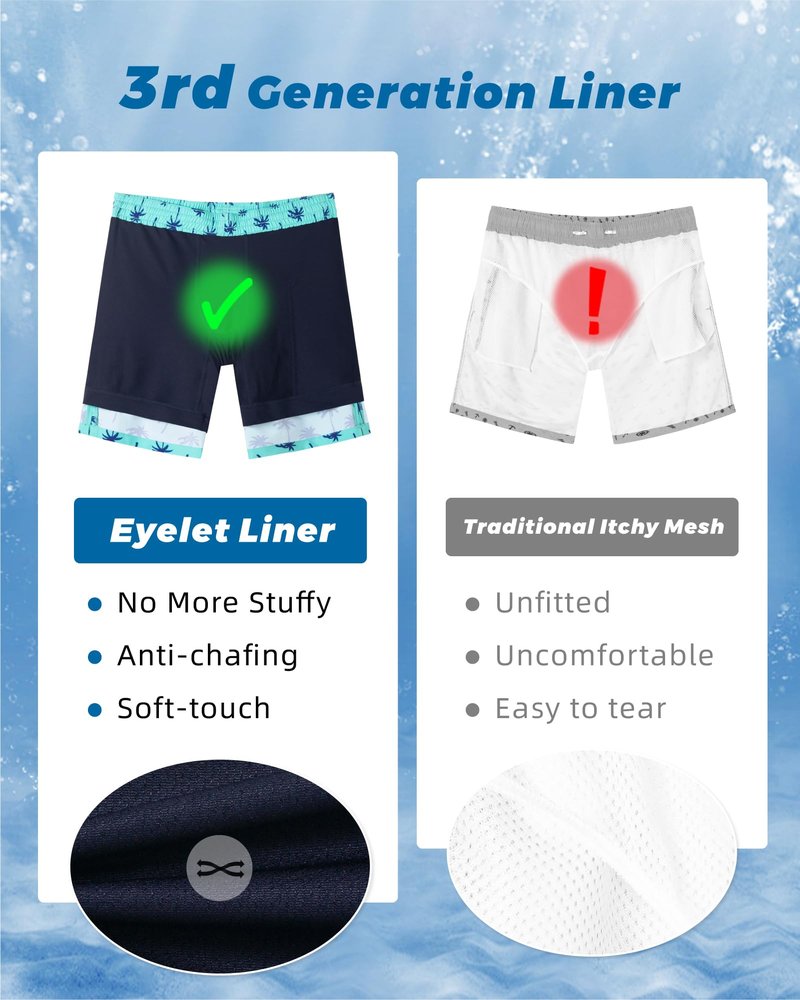 SURF CUZ Mens Swim Trunks with Compression Liner Quick Dry Swim Shorts 7" Swimming Trunks Stretch Zipper Pockets,Green Palm,XXL
