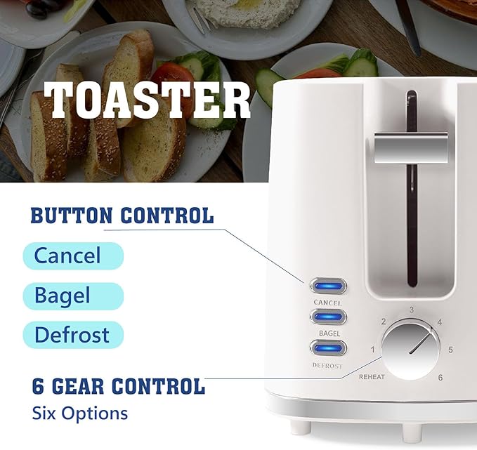 Seydere Toaster 2 Slices, Toasters Wide Slot, Bread Toaster with Cancel, Bagel, Defrost Function, Bagel Toasters with Removable Tray & 6 Temperature Settings, Beige