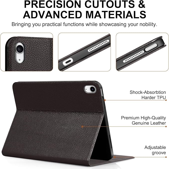 Genuine Leather Case for iPad 11th Gen 11/10th Gen 10.9 Black | Pencil Holder Adjustable Stand Auto Wake/Sleep Shockproof