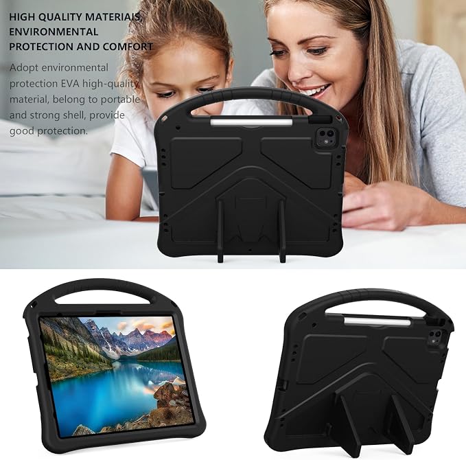 Dteck Kids Case for iPad 10.2 - Shockproof Rugged EVA Handle Stand Child Proof Case for iPad 9/8/7 Generation Black