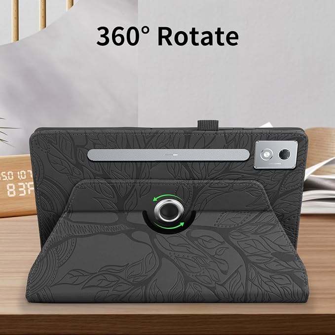 Rotating Case for Lenovo Tab P12 Pro 12.7 inch (SM-TB373FU) PU Leather Folio Folding Stand Cover -Black