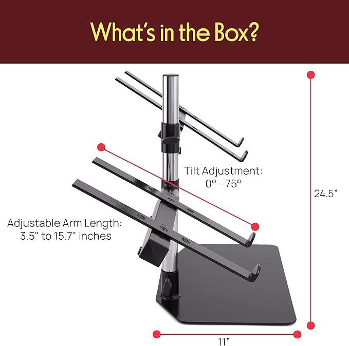 Pyle Portable Dual Laptop Stand – Standing Table Holder with Bracket Arms,Adjustable Height,Ergonomic Design, 360° Swivel for DJ Mixer,Sound Equipment,Workstation,Gaming & Home Use with Tilt Function