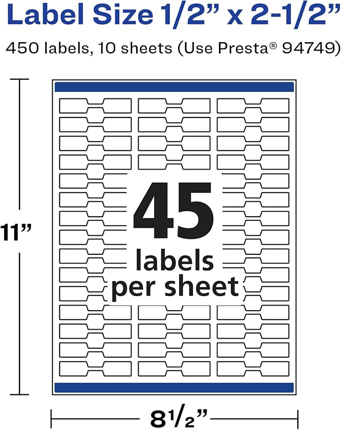 Avery Glossy White Barbell Labels, Sure Feed Technology, 0.5" x 2.5", 450 Glossy White Labels, Permanent Adhesive, Laser/Inkjet Printable