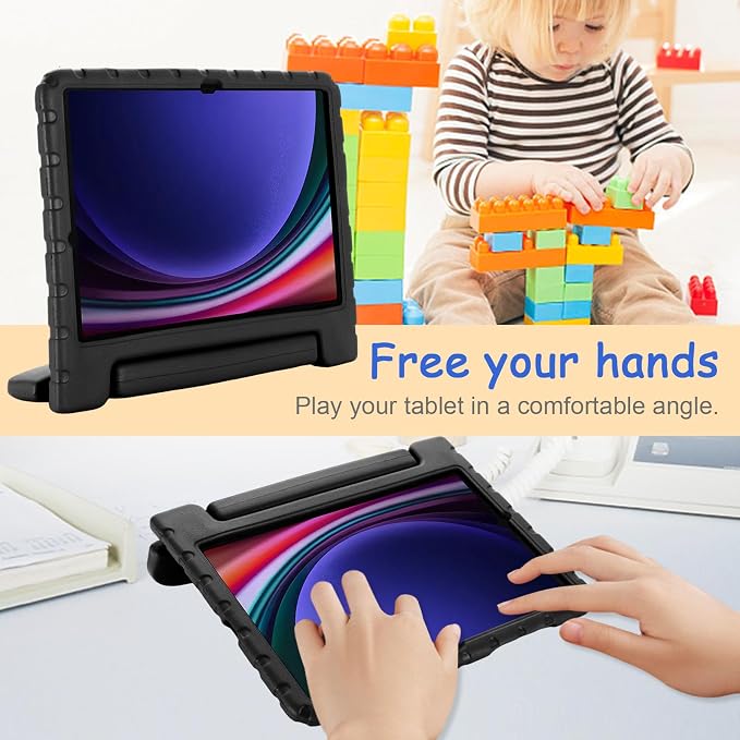Kids Case for Samsung Galaxy Tab S10 FE Plus 13.1 (2025) Techcircle Handle Stand Light EVA Foam Bumper Protective Rugged Drop Protection Child Proof Cover Black