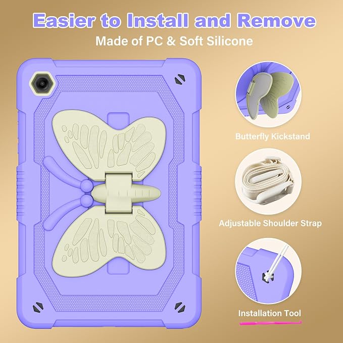 Cover for Samsung Galaxy Tab A11+ Plus/A9+ Plus Case with Screen Protector Galaxy Tab A11+/A9+ 11 inch 2025/2023 Released with Butterfly Stand Shoulder Strap Shockproof case for Kids Girl Colorful