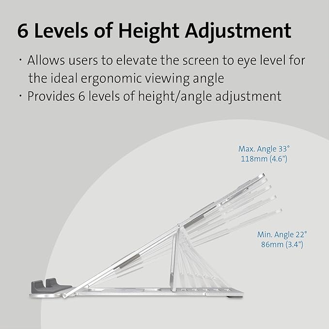 Kensington Easy Riser K50417WW Laptop Stand, Height-Adjustable and Foldable Aluminium Notebook Stand, for Screens up to 16 Inches, Ideal for Travel, Silver