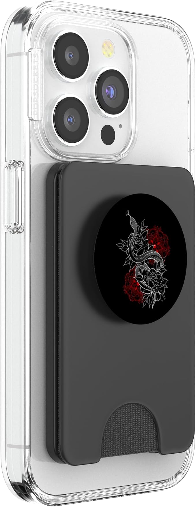 Black Red Snake Floral Illustration Print PopSockets PopGrip for MagSafe