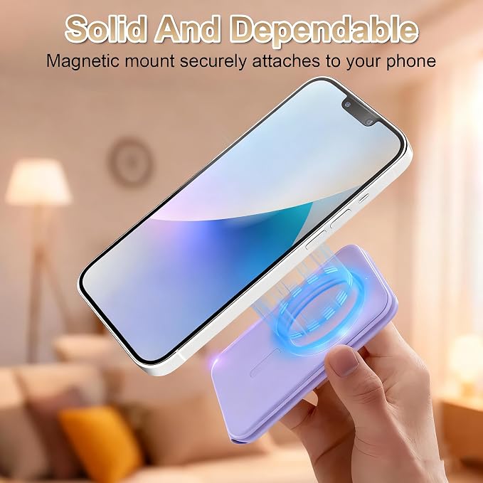 Magnetic Phone Stand Compatible with All Smartphones 17/16/15/14/13/12 Series Slim PU Leather Desk Stand with Angle Adjustment Portable &amp Includes 1 Strong Magnetic Ring for Any Phone(Pink)