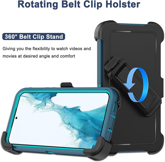 for Samsung Galaxy S22 Plus Case with Belt Clip Holster 2X Screen Protector [Military Grade Protection] Heavy Duty Full Body Shockproof Rugged Protective Cover for Samsung S22 Plus 5G Black