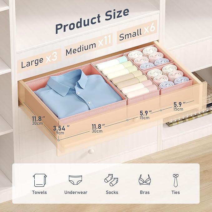 DIMJ Drawer Organizer Clothes - 20 Pack Closet Drawer Organizer Bins for Baby Clothes Storage, Fabric Dresser Organizer for Nursery Bedroom, Foldable Small Drawer Dividers for Underwear Socks