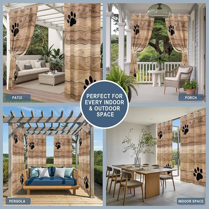 Wood Grain Outdoor Curtains for Patio Claws Animals Wooden Brown Waterproof
