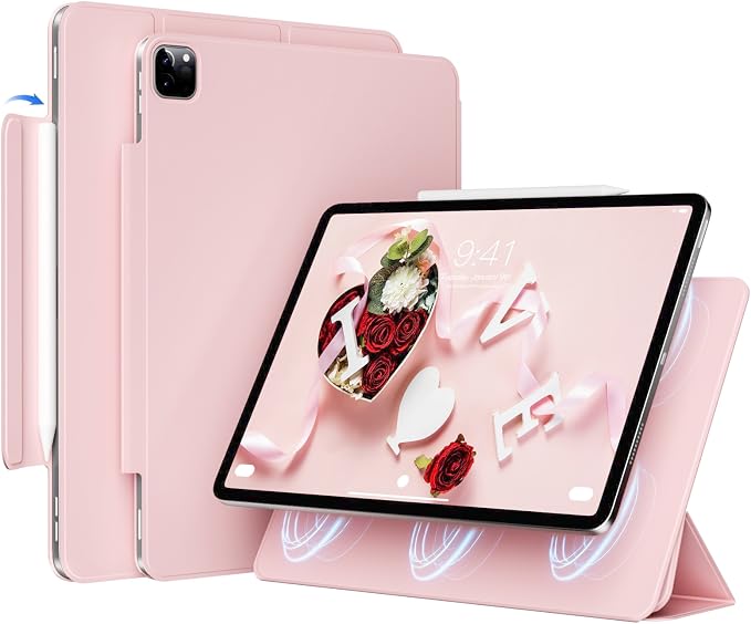 Magnetic Case for iPad Air 13 Inch M3/M2 (2025/2024) iPad Pro 12.9 inch 6th/5th Generation (2022/2021) | Auto Sleep/Wake | Pencil Pro &amp USB-C | Non-Slip PU Leather Protective Cover Black