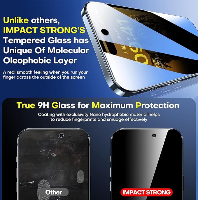 ImpactStrong Anti-Spy Privacy Screen Protector for iPhone 11 / iPhone XR (6.1-Inch) 9H Tempered Glass Shatter-Resistant Anti-Scratch Easy Install Kit Case Friendly 2-Pack