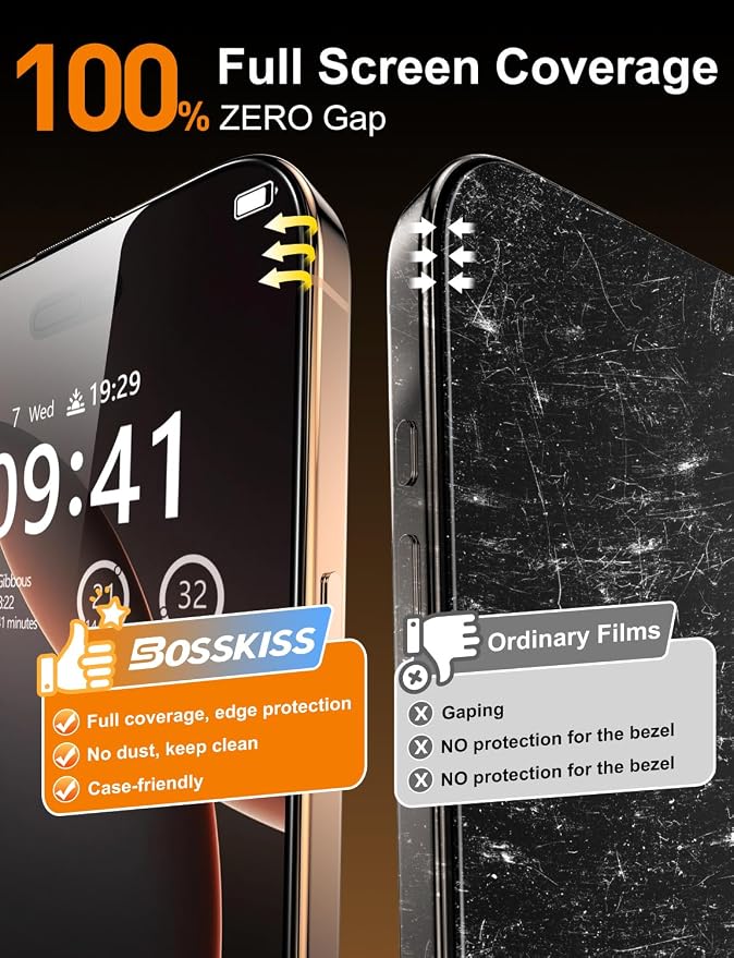 BossKiss for iPhone 11/iPhone XR Screen Protector TOP 9H Hardness Military Grade Shatterproof HD Tempered Glass Full Coverage Anti-Scratch Easy Installation Case Friendly 2 Pack