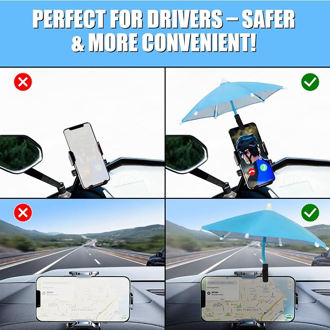 Phone Umbrella - Anti-Glare Sun Shade Phone Umbrella for Sun iPhone Clip On umbrella for phone sun shade Protects from Sunlight and Glare Outdoor Activities Universal Fit for All Smartphones