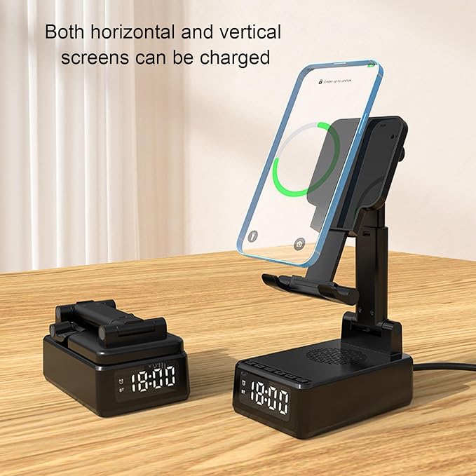 Diyeeni Alarm Clock Speaker Wireless Charger with 15W Fast Charging and Bluetooth Speaker for Phone