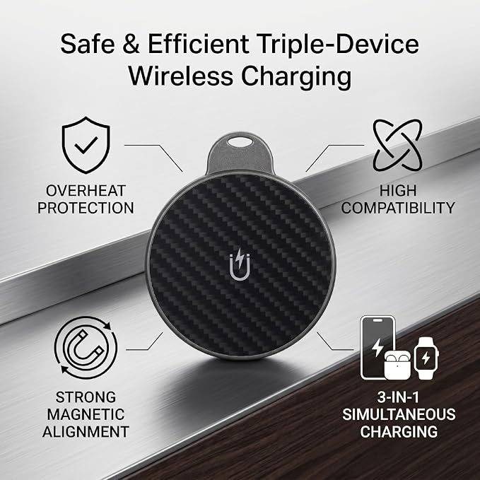 EBTOOLS Wireless Magnetic Charging Pad 15W Fast Charging Pad with Overcurrent Overheating Protection and Compact Folding Design for 17 16 Earphone Watch